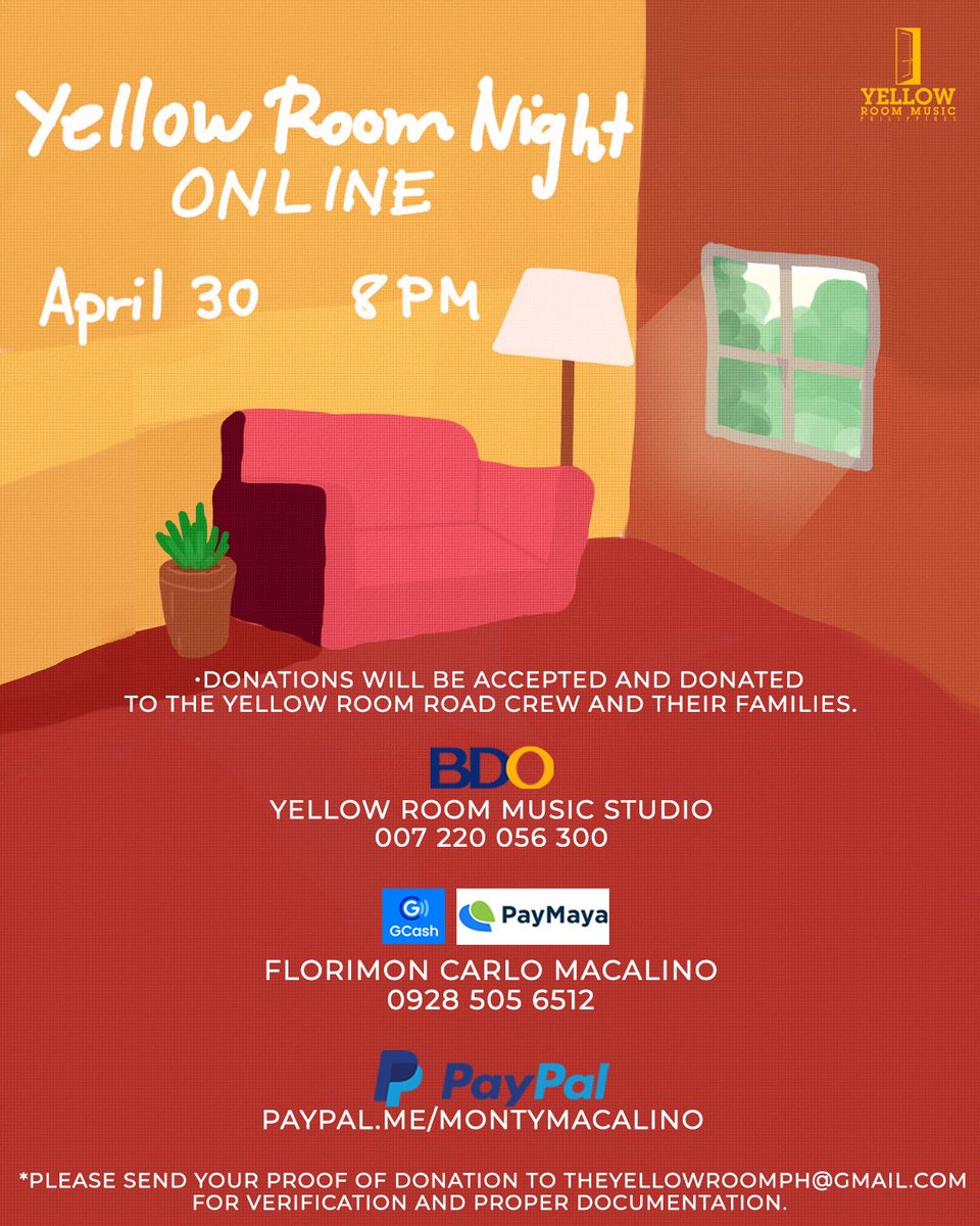 yrmusicph's tweet photo. 2 days to go before our #YellowRoomNightOnline. Bringing you live performances at home!

You may visit Yellow Room's FB Page for more information. https://t.co/n8rRjAZ7X2

Thank you everyone! Stay safe and enjoy the show. 😊

#YellowRoomPH https://t.co/aTax5BKR7K