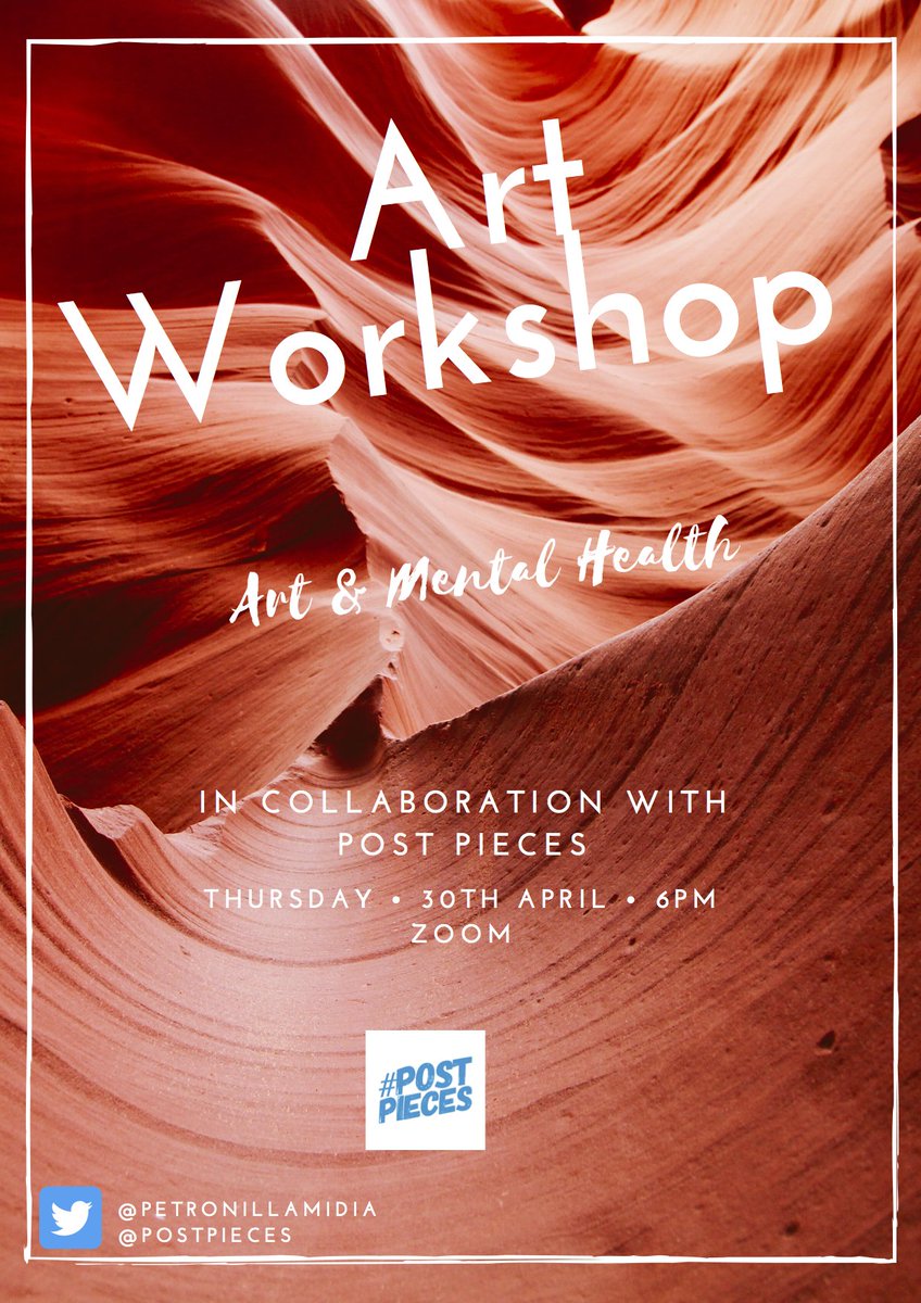 PetronillaMidia's tweet photo. CALLING ALL CREATIVES! 
We are back with a wonderful fun and easy arts and crafts and mental health workshop in collaboration with @postpieces !! 
6PM Thursday 30th.
To secure your spot email: petronillademidia@outlook.com
Please RT and Share :) https://t.co/eUHydsJVVS