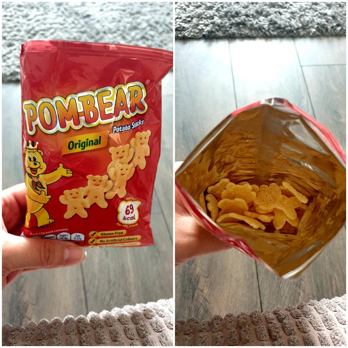 swissroll245's tweet photo. Seriously @PomBearUK ?? There's all of 9 crisps in this bag, not even the full 69kcal worth 😭. I'm already on lockdown, please don't deprive me of those tasty bears too 😤 https://t.co/3tdDwPvNsA