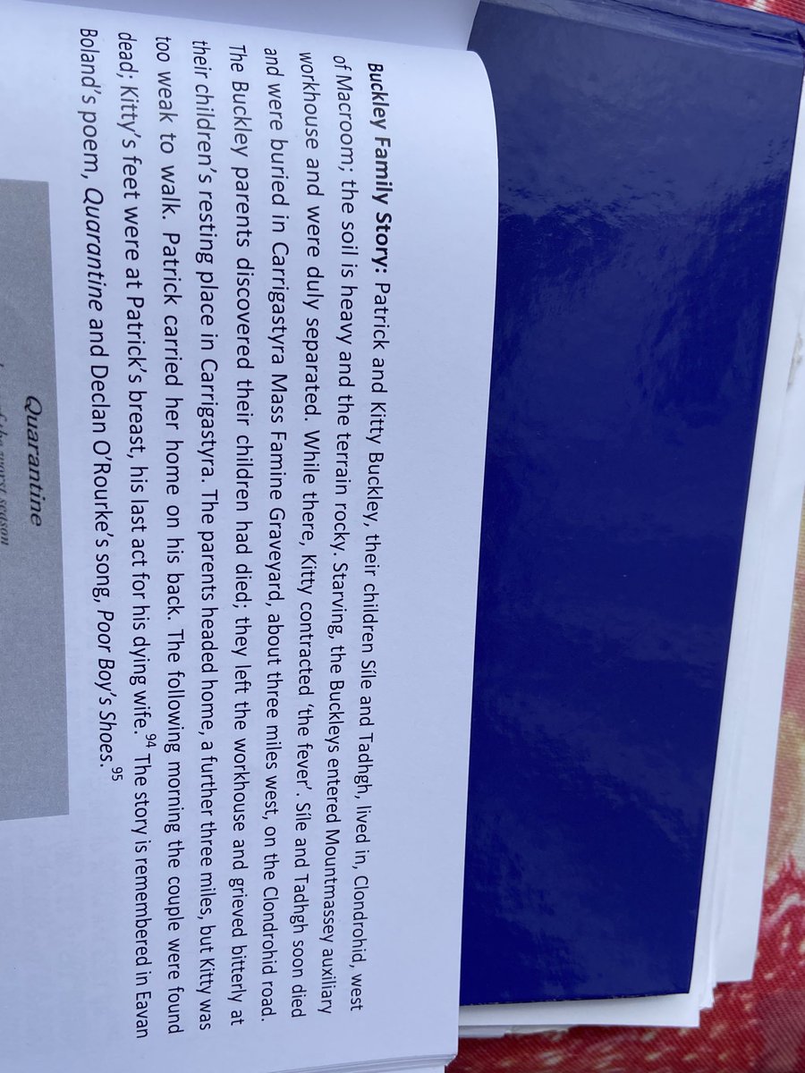 ColetteKelleher's tweet image. Came across Eavan Boland’s heartbreaking poem Quarantine in brother Con’s essay about Macroom Workhouse. It’s describes the tragic deaths of Kitty and Patrick Buckley who left the workhouse to find the graves of their children &amp;amp; then died. May the poet &amp;amp; those she wrote about RIP