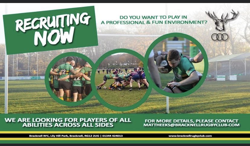 🚨 Recruiting NOW  

MATTHEEKS@BRACKNELLRUGBYCLUB.COM 

👇🏻