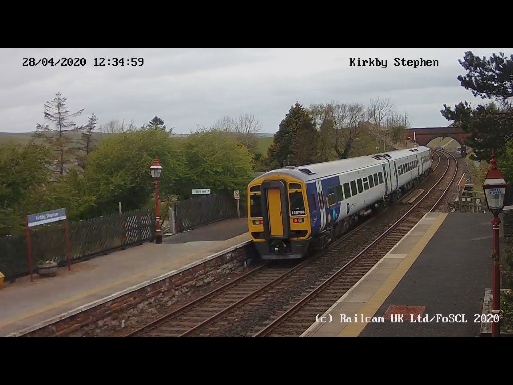 Ben84Daniels's tweet image. An @northernassist service departed Kirkby Stephen a short time ago on the @setcarrailway heading from Leeds to Carlisle. Nice to see some old school semaphore signalling still in use. Image courtesy of the @foscl and @railcamlive camera. #SpottingFromHome #Stayhomesavelives