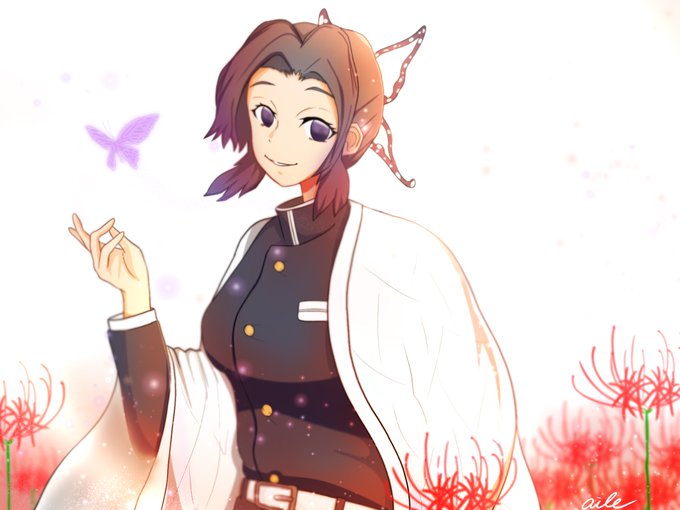 鵠ヨナさんがTwitterに投稿した胡蝶しのぶ(鬼滅の刃)のイラスト。