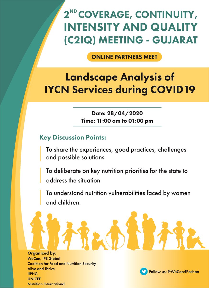 Gujarat is the 3rd state to hold successful deliberations with partners on challenges &amp; recommendations for last-mile delivery of nutrition services during #COVID19 via #C2IQ Meeting 

Thank you Shri Ashok Sharma, Director @ICDSGujarat for your presence 

<a href="/MinistryWCD/">Ministry of WCD</a> <a href="/WCDGujarat/">Women & Child Development, Govt of Gujarat</a>