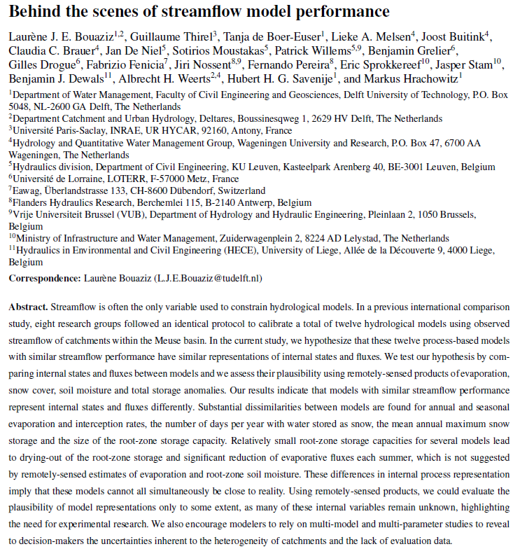 G_Thirel's tweet photo. NEW discussion paper! "Behind the scenes of streamflow model performance" in @EGU_HESS by Bouaziz et al.
Collab @wrmtudelft @INRAE_HYCAR @INRAE_Intl @HydrologyWur @EawagResearch @pwillemskul and many others
https://t.co/l67Qgn2AWa
#airGR #rstats #GR4H https://t.co/0PTLUzLyhy