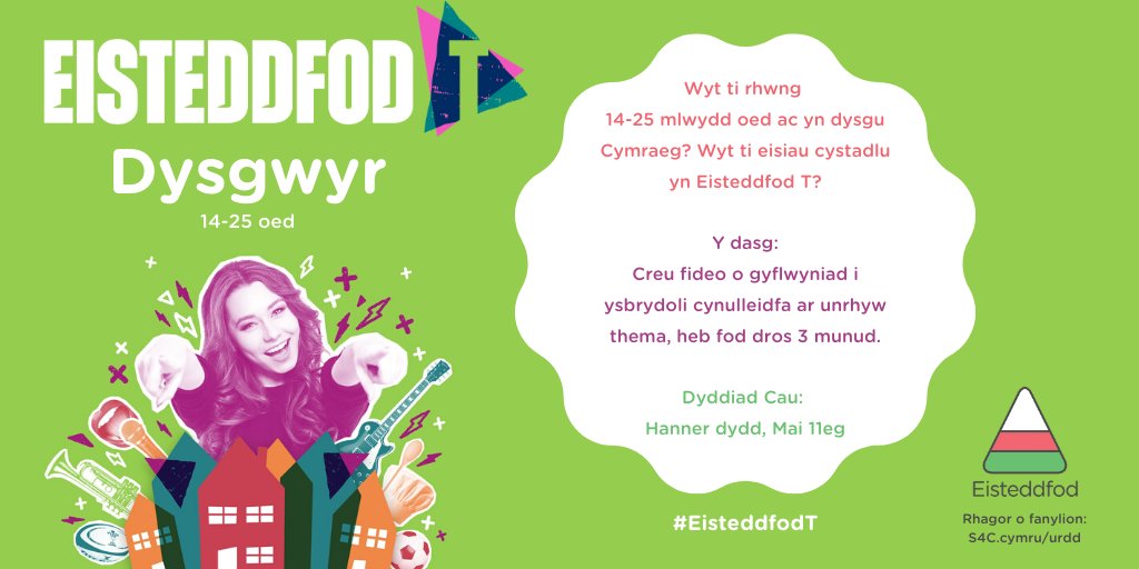EisteddfodUrdd's tweet photo. ⭐️ DYSGWYR 14-25 OED ⭐️

Mae cystadleuaeth arbennig i ti yn #EisteddfodT! Beth am greu fideo yn diolch i'r NHS, neu yn annog eraill i ddysgu Cymraeg?

Welsh learners aged 14-25, this is the competition for you! More information on https://t.co/0YI1bE8duB https://t.co/DORzfPIC4Y