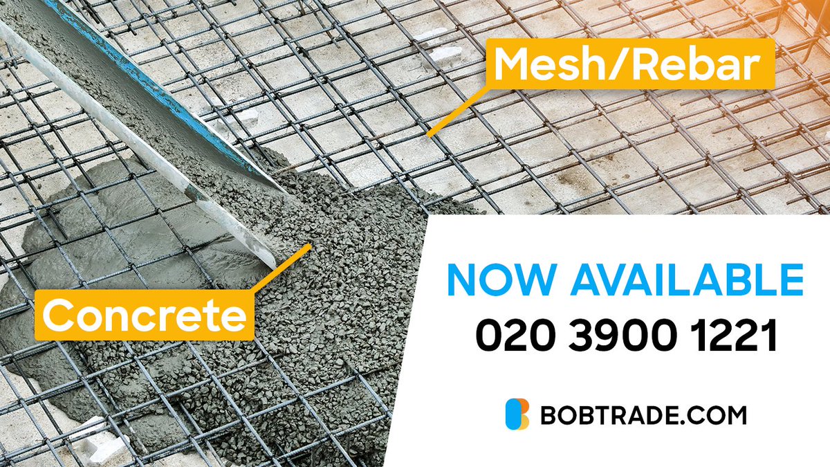 BobtradeHQ's tweet photo. Following requests from many builders, we are now providing Mesh Reinforcement, Cut &amp; Bent, Rebars, Volumetric and Ready Mixed Concrete directly to your site. 

Please give us a call on 020 3900 1221 and let us know what we can help you with.

Shneor Crombie
Bobtrade CEO https://t.co/Kv5LD3U1hw
