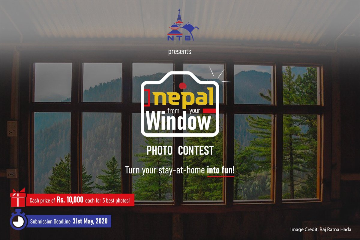 nepaltourismb's tweet photo. "#NepalFromYourWindow" Photo Contest
Considering the limited mobility during the lockdown, Nepal Tourism Board would like to announce the photo campaign ‘Nepal from your Window’.
Link: https://t.co/SqJHP6Jrva
Read More: https://t.co/8UF65ousFK
#Nepal #NepalNOW #photoNepal https://t.co/tHlBsyg9hA