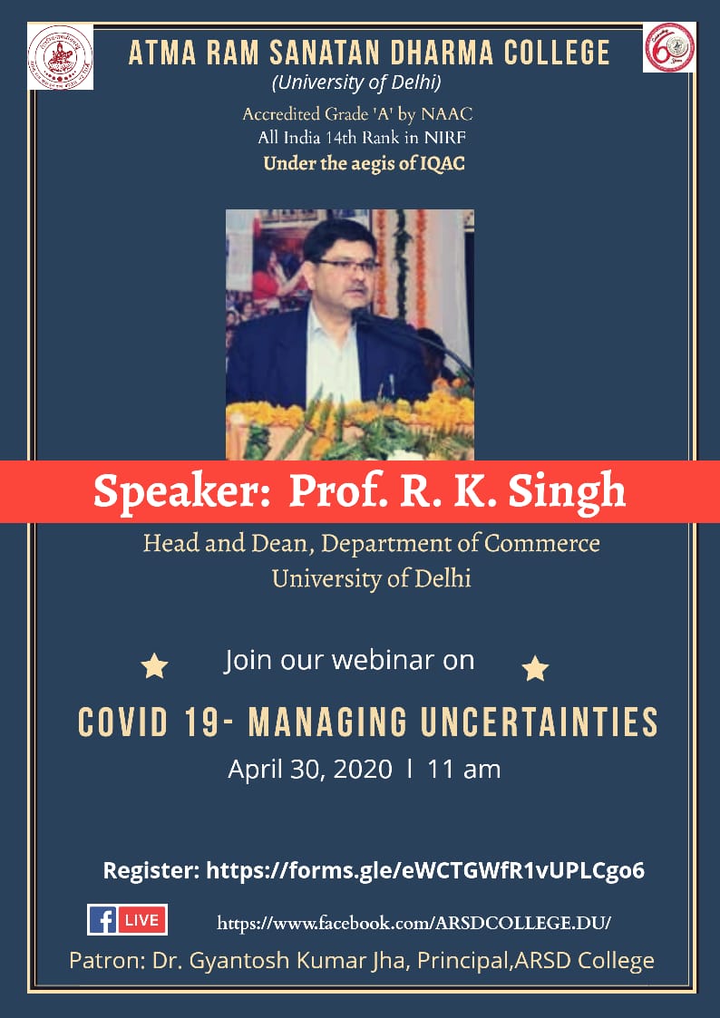 Dept_commercedu's tweet photo. Prof R.K Singh Head and Dean, Faculty of Commerce and Business shall deliver talk in webinar https://t.co/ZIBD0Le3g4