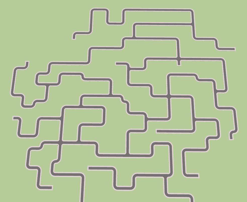 ThinMatrix's tweet image. Just finished work on representing the road system as a network with the intersections as the nodes, to make life easier for the path-finding algorithm. So in this example the algorithm would only have to work with 16 nodes instead of all 400 road tiles #gamedev