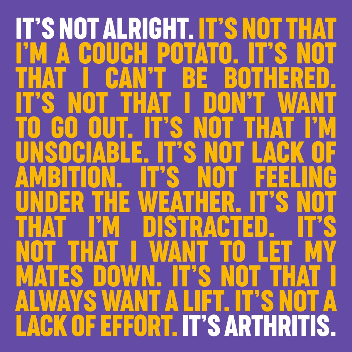 Many of you know how it feels when the pain of arthritis is misunderstood. 

What do you want people to know about living with arthritis? #JoinUs