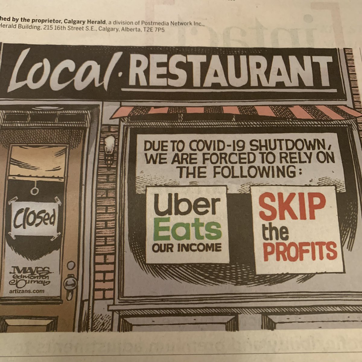 Great comic in today’s Calgary Herald. I think it’s a comic or maybe it’s in the business section?#onetable #albertarestaurantassociation