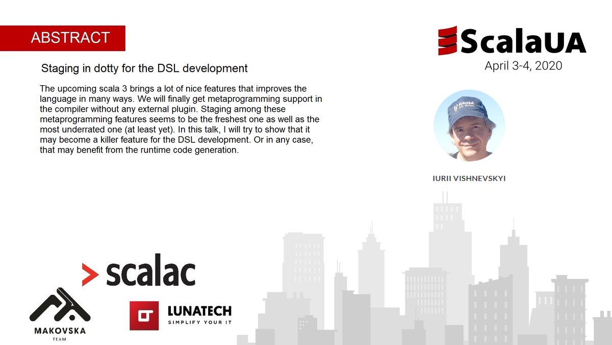 In about 30 minutes, we are having a premiere on Youtube of the talk by Iurii Vishnevskyi - Staging in dotty for DSL developers
youtube.com/watch?v=0tEhUB…
Please join us and share it.