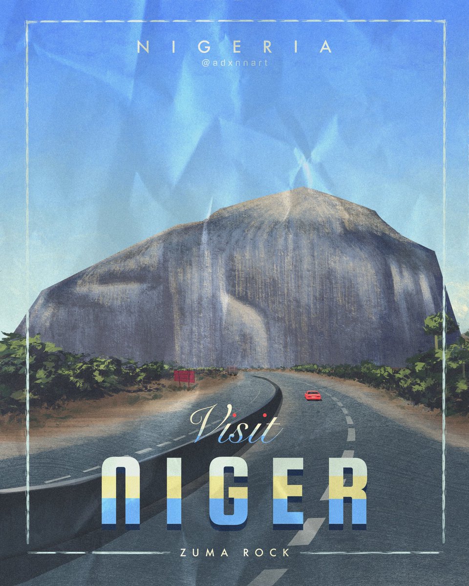 Adxnna's tweet photo. So I started making a vintage Nigerian tourism poster series on IG and (unfortunately) had to put it aside for a bit. 

For when I pick it up again, what other locations would be cool for the series? https://t.co/3ZLZJdM4GI