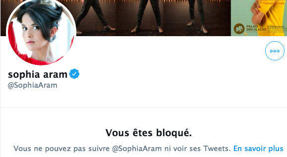 Sophia Aram vient de me bloquer parce que j'ai écrit sur un tweet que sa chronique sur France Inter ne me faisait pas rire. Cela cadre assez bien avec son 'humour' obligatoire et ricanant qu'elle dispense avec la bénédiction du service public.