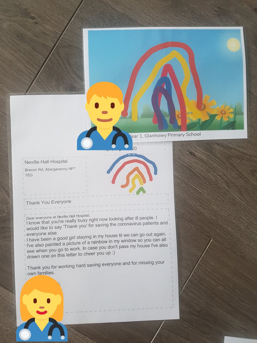 glanhowyprimary's tweet photo. Miss Steele is super proud of all her class for this amazing work. As promised they have been laminated and are being sent to NHH. Bendigedig Pawb. #StaySafeStayHome #homelearning #NHSheroes #Recy1 https://t.co/BjsQRt5AME