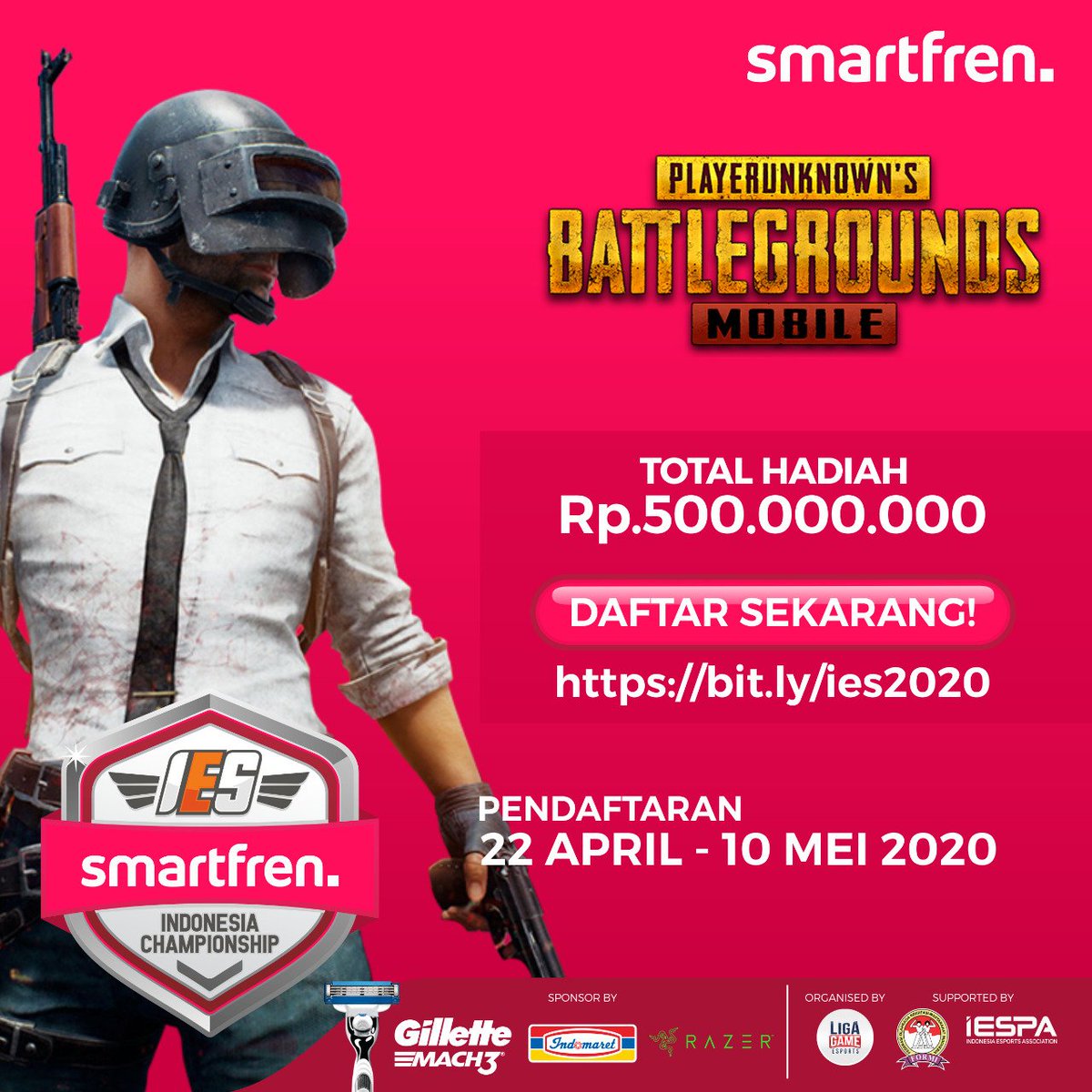 iespaorg's tweet photo. Smartfren IES : Indonesia Championship, total hadiah Rp 500 juta. Mempertandingkan Mobile Legends, PUBGM, Auto Chess dan Dota2. Pastikan kamu segera daftar. #SmartfrenIES #KuotaAntiWasWas https://t.co/zd0NaPlHsu