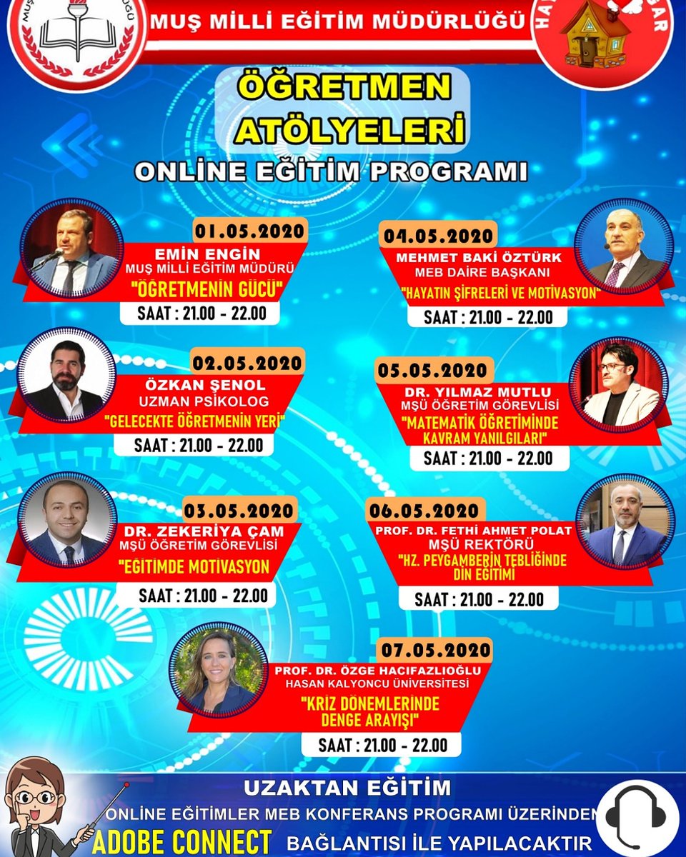 Uzaktan Eğitim Öğretmen Atölyeleri Başlıyor... 
Eğitimlerimiz İl Müdürümüz Sn <a href="/eminengin17/">Emin Engin</a>'in öğretmenin gücü konusu ile başlayıp, birbirinden değerli katılımcıların dersleri ile devam edecektir. Tüm Öğretmenlerimizi Bekliyoruz.<a href="/ziyaselcuk/">Ziya Selçuk</a> @hmzaydg <a href="/safran1958/">Mustafa SAFRAN</a> <a href="/tcmeb/">Millî Eğitim Bakanlığı</a>
