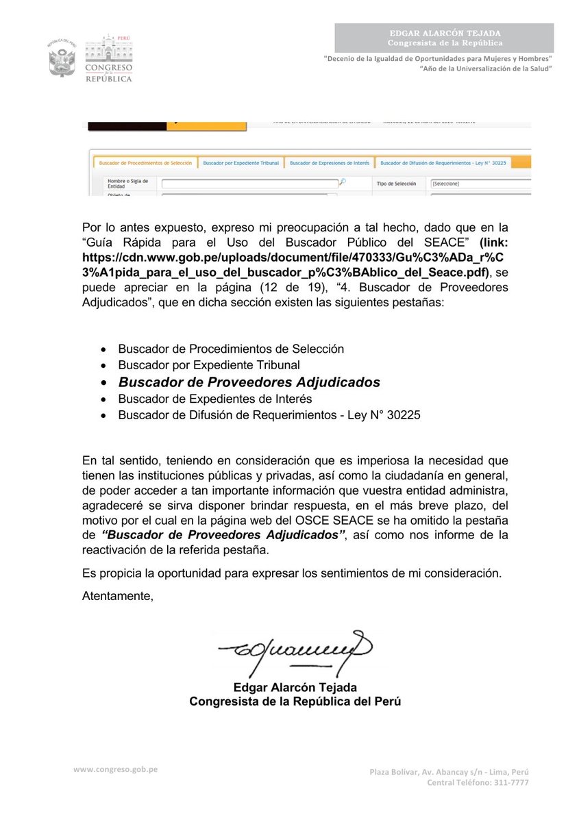EdgarAlarconT's tweet image. Bastante grave que web de @OSCEPeru no permita realizar búsquedas sobre proveedores adjudicados, más aún cuando en plena Emergencia Sanitaria, la normativa avala contrataciones directas. Insto a ministra @ToniAlvaL corregir inmediatamente falta de transparencia en adjudicaciones.