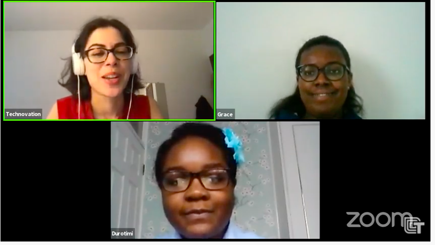 technovation's tweet photo. Starting now: Kate speaks with Technovation alums and #SolveItTeam members Durotimi and Grace about what it's like to receive feedback and improve their app! Tune in: https://t.co/6a307PJrfT https://t.co/CV7IRkN2xc