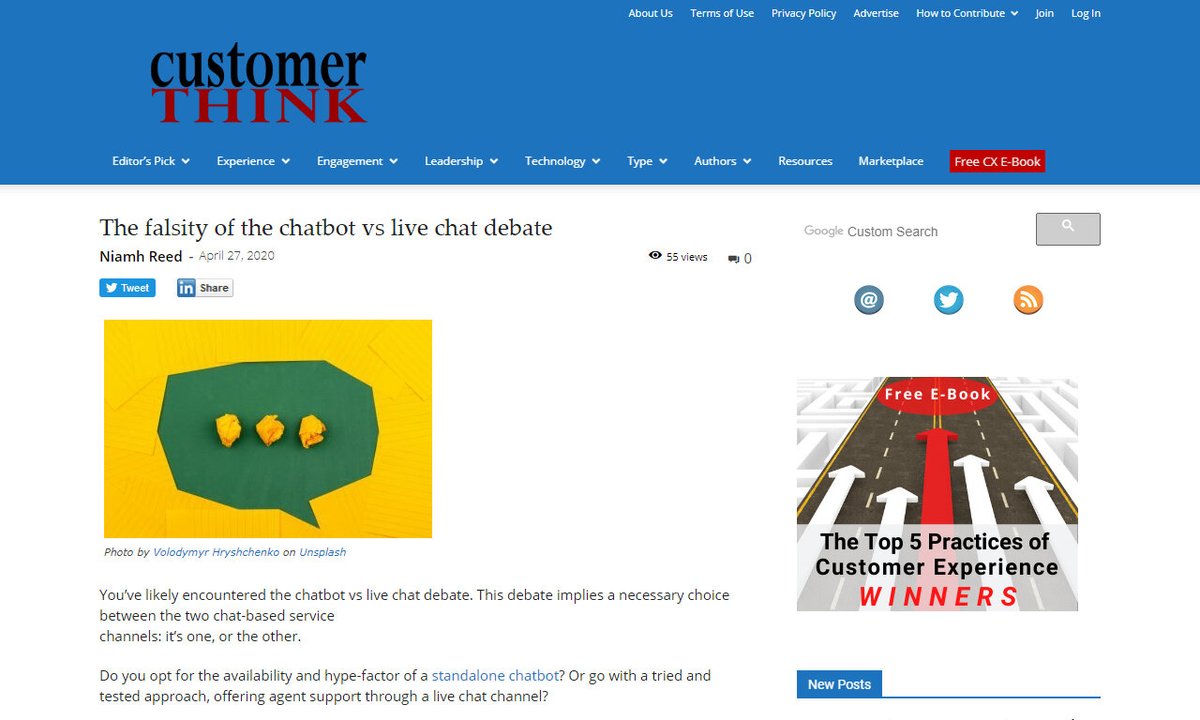 botcide's tweet image. The falsity of the chatbot vs live chat debate
#chatbotvs #chatbots #chatdebate #livechatchannel #falsity #chatbot
via customerthink.com
☛ amp.gs/3z4k