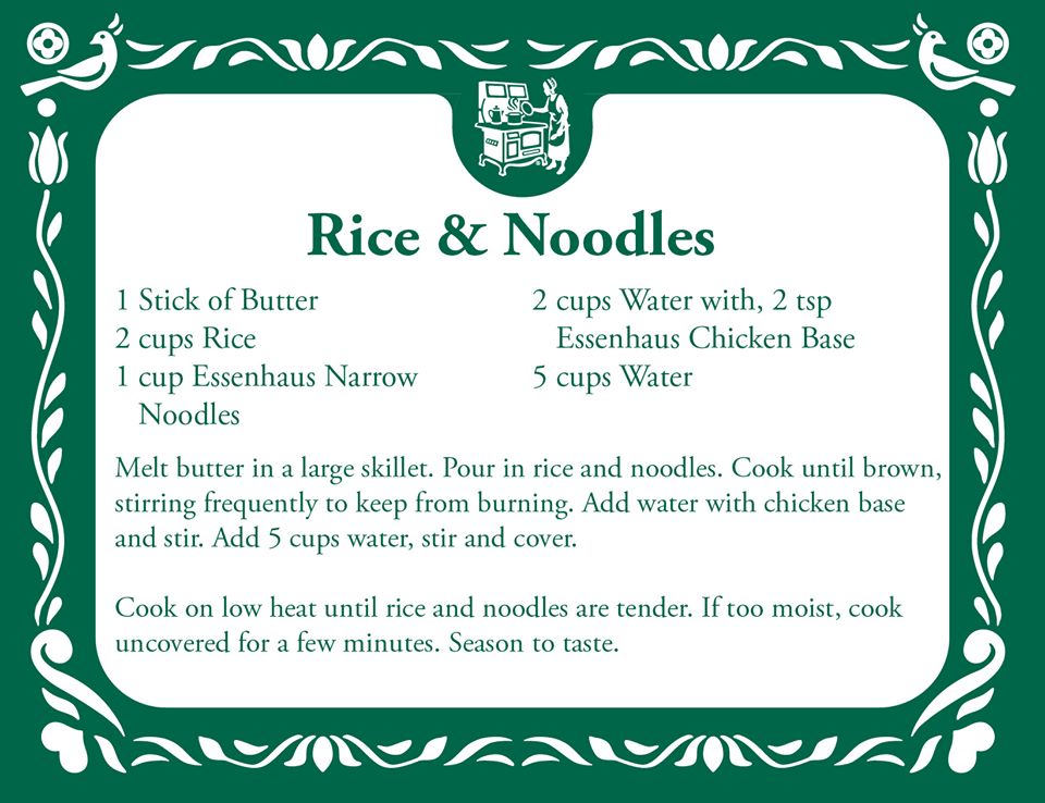 Essenhaus's tweet photo. Dinner is served. A hearty and easy-to-prepare meal that is perfect for the family, Rice &amp; Noodles. In search of our homemade Amish Egg Noodles? They are still available to order online at https://t.co/8d7op0P7M7. Homemade goodness shipped straight to your door! https://t.co/rYflp1MZSi