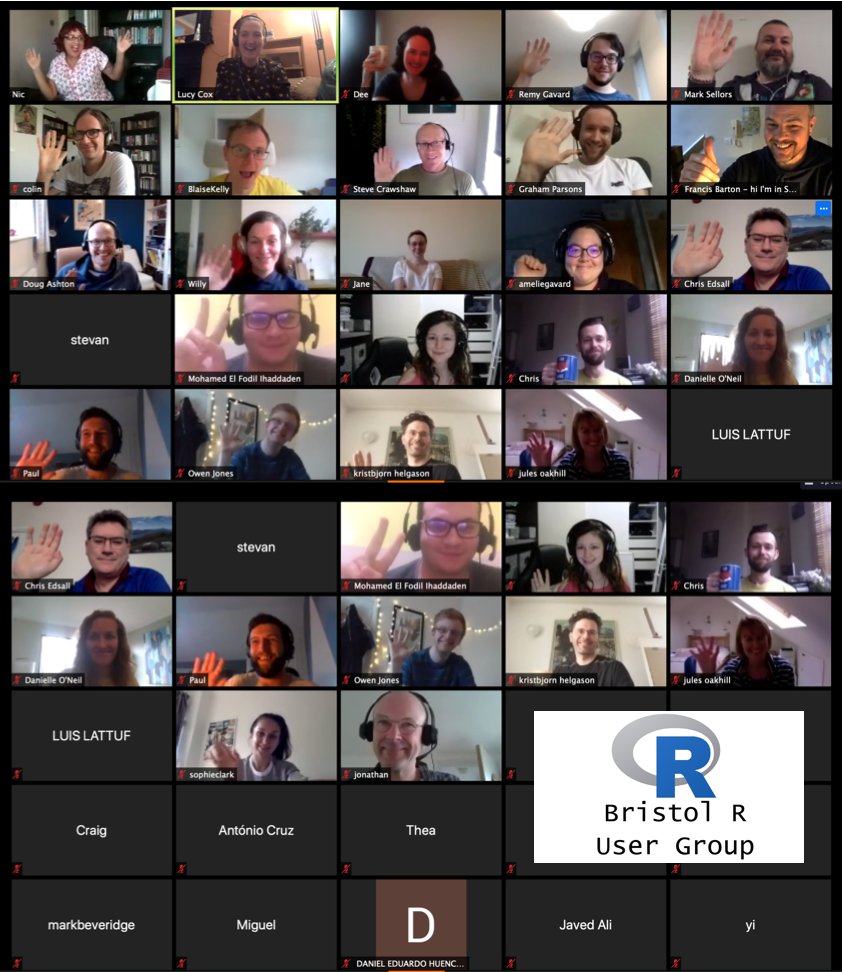 unai_ltd's tweet photo. Great @BristolRUsers remote #meetup last night. Thanks to @nic_crane and @sellorm for organising and to all the #BristolR community for joining. #RStats https://t.co/ETchRFhSTD