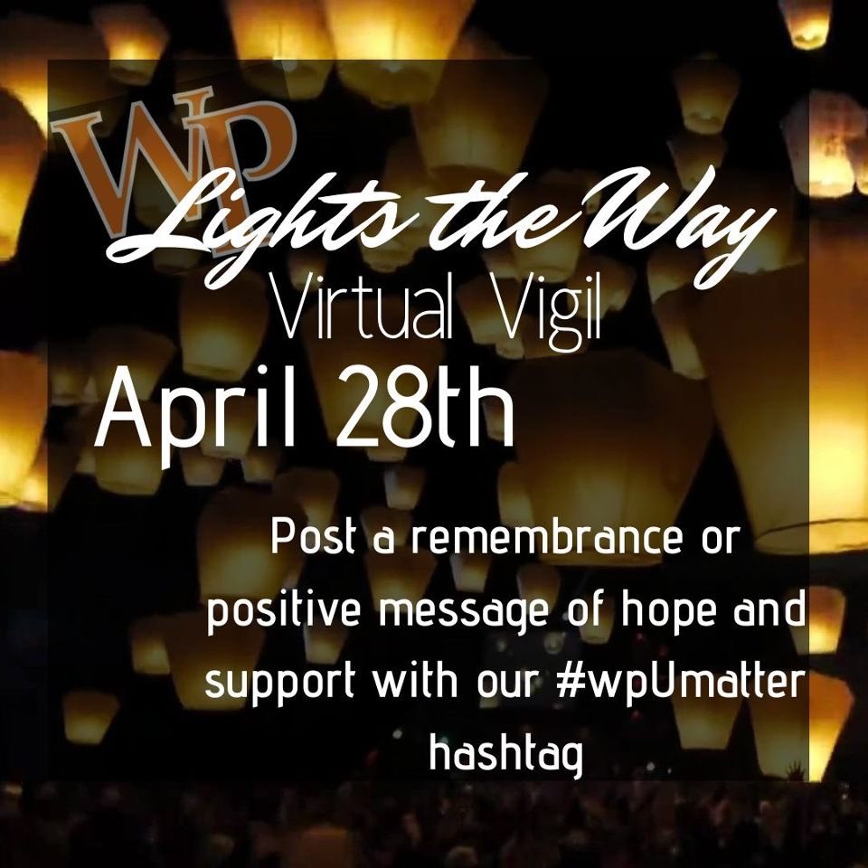 WPCHWCenter's tweet photo. Today would have been our #WpLightstheWay Suicide Prevention Walk- instead we will host a virtual vigil by posting messages of hope at 6pm on Twitter & Instagram. Please join us by posting yours too #wpUmatter @wpunj_edu https://t.co/lbjlcvfEKt