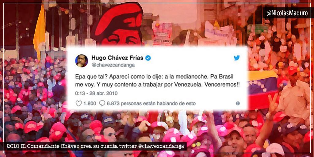 Celebramos 10 años de la primera publicación del Comandante Chávez que revolucionó las redes sociales. La cuenta <a href="/chavezcandanga/">Hugo Chávez Frías</a> nos marcó el camino a seguir para estar en contacto directo con nuestro pueblo y defender la verdad como escudo frente a cada agresión.