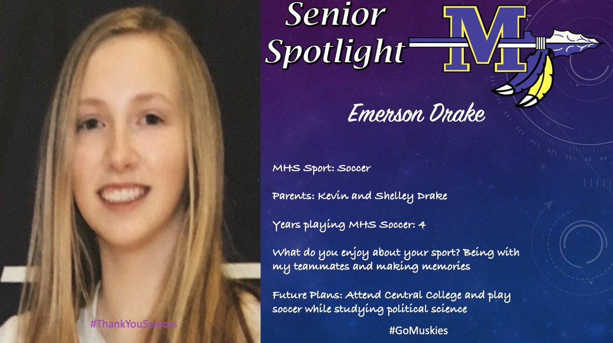 Good morning <a href="/MuscatineHS/">Muscatine HS</a>. 2day we recognize 2 members of our <a href="/muscatinesoccer/">Muskie Girls Soccer</a> team. Thank u Alexa and Emerson for being part of Muskie Soccer!!