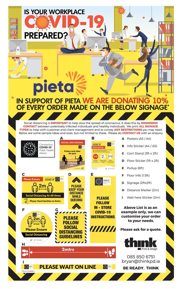 Support Pieta while getting your workplace ready for Covid-19