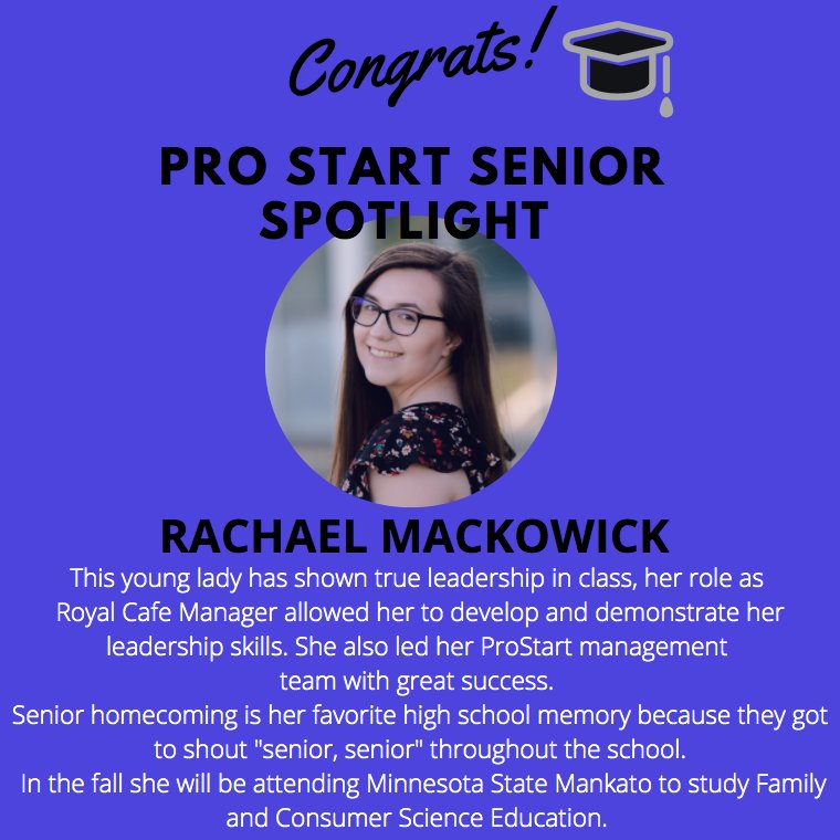 mrs_getty's tweet photo. RHS ProStart Class of 2020
#IAGDTBAR #RoyalPride #madeinProStart #MNProStart #CTE #classof2020strong https://t.co/NOQEB9dV0V