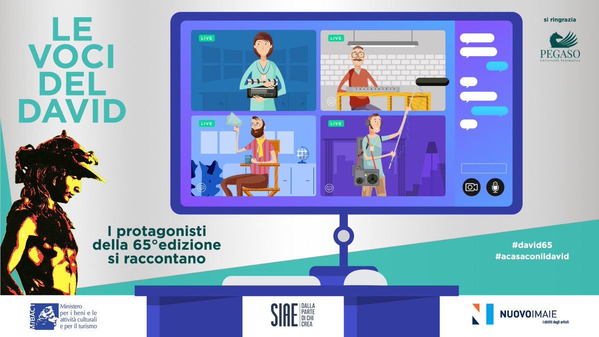 PremiDavid's tweet photo. I candidati alla 65° edizione del David di Donatello si sono raccontati attraverso gli schermi che sono stati le nostre finestre sul mondo nei tempi di lockdown. Da domani fino all’8 maggio online i contributi esclusivi! #staytuned
#iorestoacasa #levocideldavid https://t.co/pEMA3Nu0pY