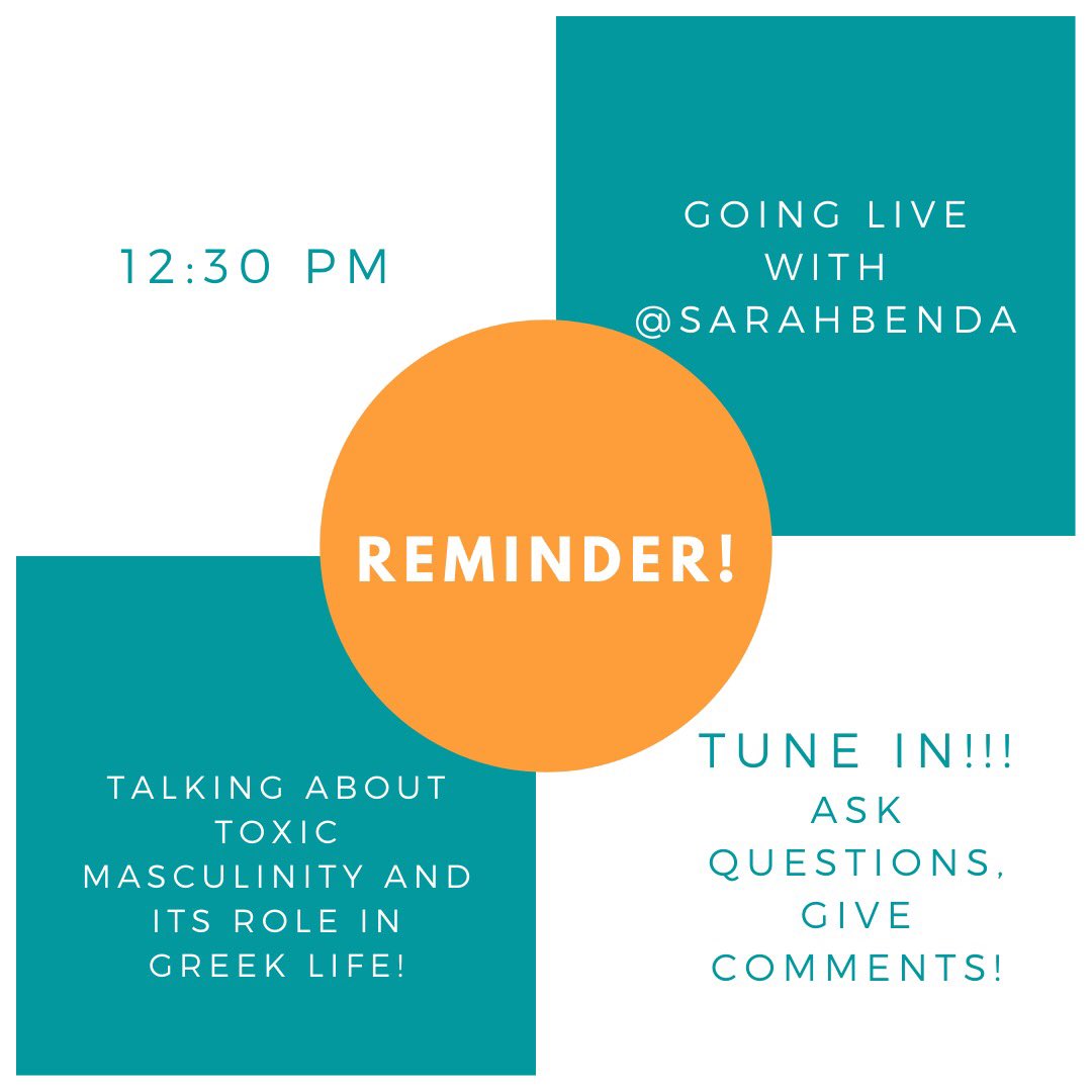 SCSU_CMS's tweet image. Tune into our Instagram LIVE session today at 12:30pm with the president of Omega Zeta Pi!! We will be talking about toxic masculinity and it’s role in Greek life!! IG account: @scsu_cms #MasculinityRedefined