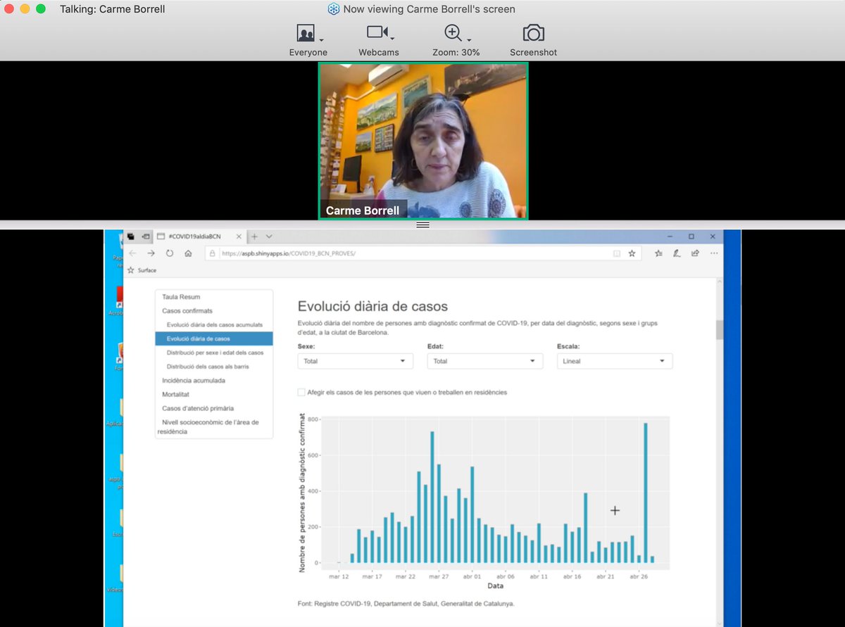 PulseProjectEU1's tweet image. We&apos;re glad to have with us today @carme1848 from @salutpublicabcn. She is explain how the city of #Barcelona is monitoring #COVID19 cases through the dynamic, daily updated #Covid19aldiaBCN #data #analytics platform they developed.

#SaludPublica #SaludDigital #PublicHealth