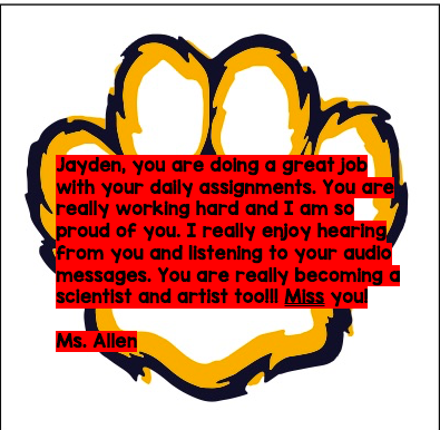 ClareMonte_FTPS's tweet photo. Todays Cougar Call Outs go to three students in Ms. Allen's first grade class!

#CESVirtualCoolCats @kallenFTPS_CES @CES_FTPSchools @RizkallaVP_FTPS @NAT_FTPSchools https://t.co/vP8KCcUKVH