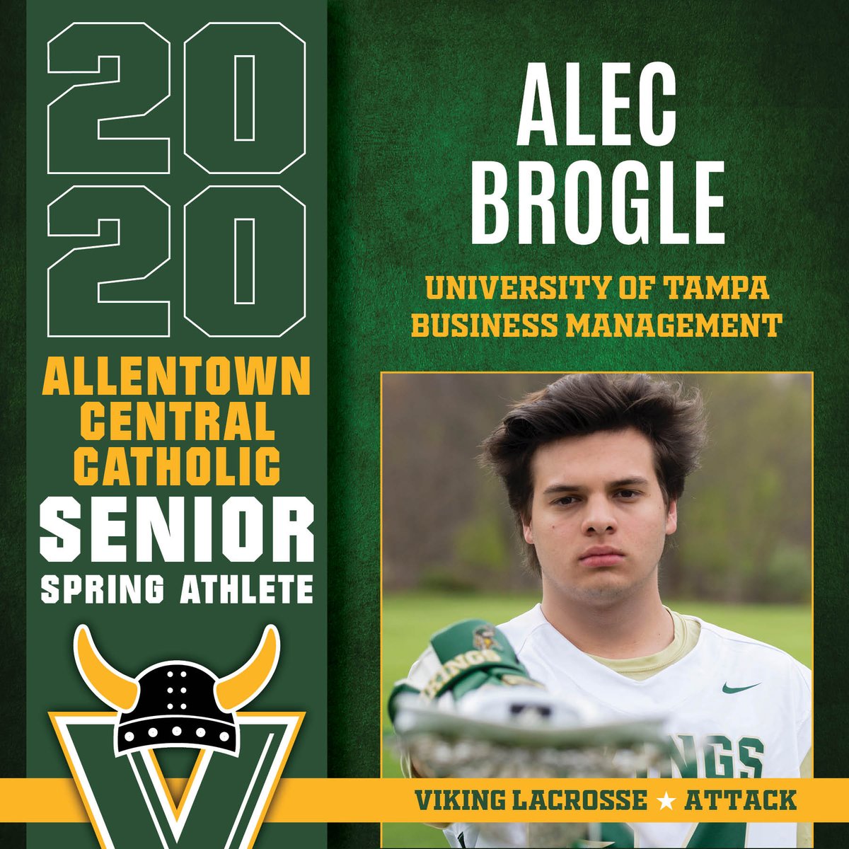 ACCHSVikings's tweet photo. #VikingProud ACCHS Senior Spring Athlete - Alec Brogle, Viking Lacrosse Attack; attending the University of Tampa, Business Management major! #VikingNation wishes you luck, happiness and success in your future endeavors! #Viking4Life 💚💛 https://t.co/NFfmygAtXR