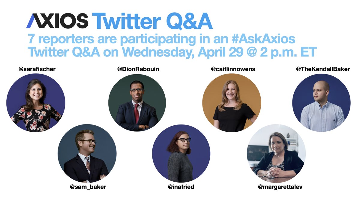 axios's tweet photo. βοΈ Tomorrow at 2pm ET β Axios subject-matter experts will answer your coronavirus questions through a Twitter Q&A. Send in your questions using #AskAxios and follow along live Wednesday afternoon! https://t.co/O7SpgpIUkd