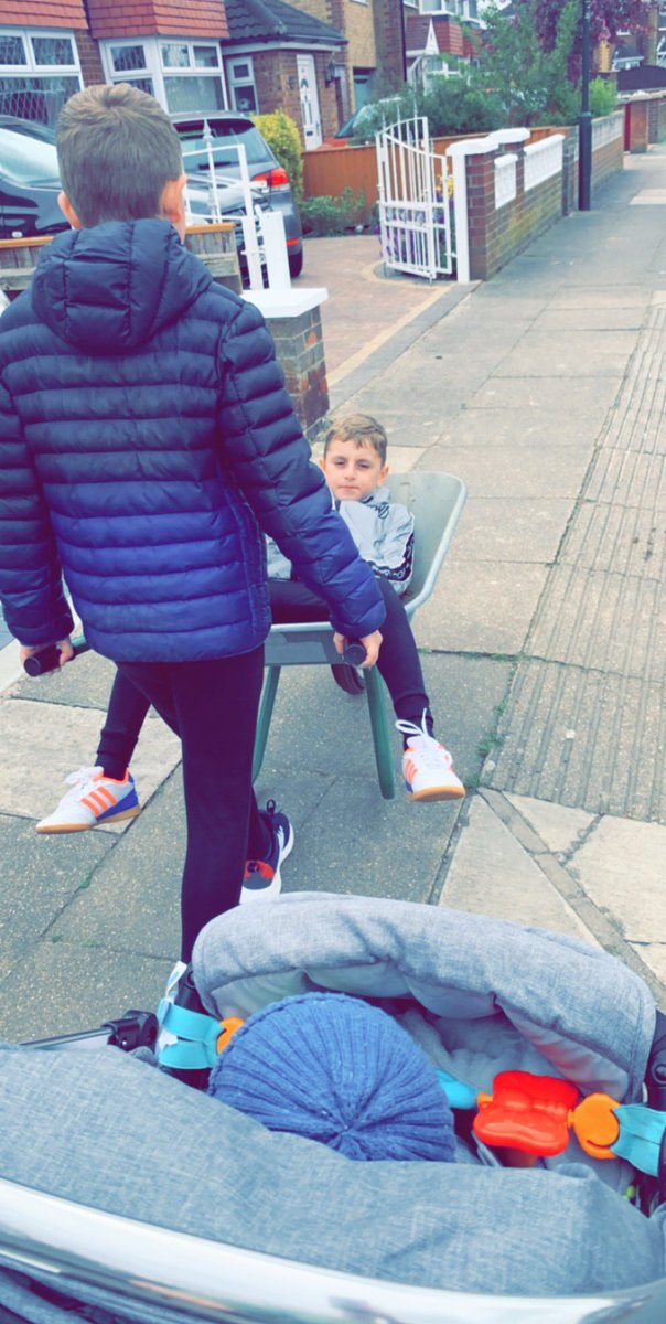 jennife67667315's tweet photo. So today’s activity was a wall to Nanna’s to pick a wheelbarrow up so we can continue the quest of revamping our back garden. One way to take a ride. #wheelbarrowfun @MrsLyons3L @MrsRose3R https://t.co/7oOVpaGGqz