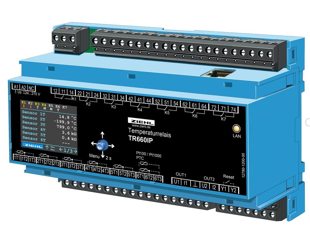 The 2 additions to the Ziehl range of temperature relays are the TR640IP &amp; the TR660IP. Both units offer inputs for up to 6 sensors, either 6 x Pt 100, Pt 1000, or PTC thermistors. Different sensors can be connected at the same time, e.g. Pt100 &amp; PTC tvri.co.uk