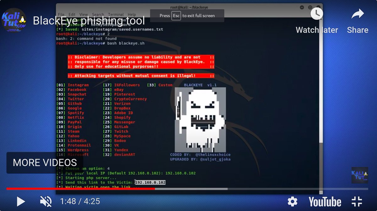 _odisseus's tweet image. #Blackeye phishing tool is an upgrade from original #ShellPhish Tool with 32 templates +1 customizable
Via @xKaliSec 
kalitut.com/2019/03/blacke…