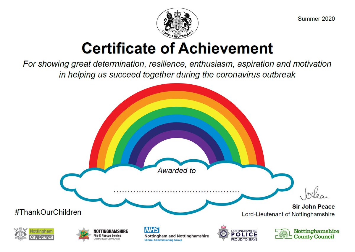 Our city schools and parents are joining the #ThankOurChildren campaign launched by the Lord Lieutenant of Notts, Sir John Peace. Please:
✅ print off the certificate
✅ present it and take a photo
✅ post on Twitter with the hashtag #ThankOurChildren

👉 mynottinghamnews.co.uk/city-schools-a…