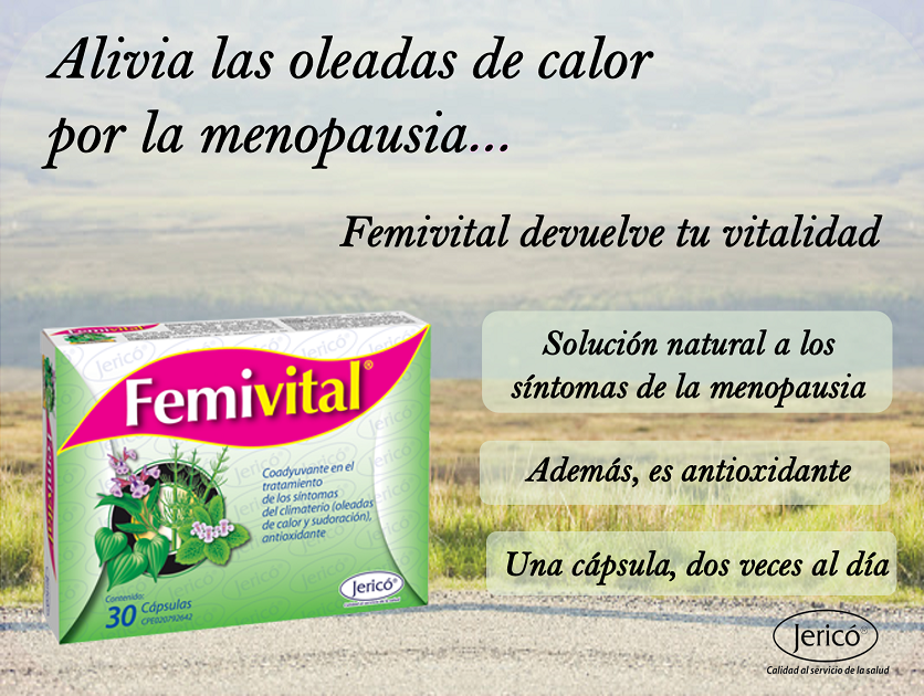 jericoessalud's tweet photo. La oleada de calor, vaporones o sofocones, son síntomas molestos que sufren las mujeres debido al trastorno hormonal por el inicio de la menopausia. 
Femivital alivia y mejora éstas molestias, gracias a la efectividad de la combinación de sus extractos naturales #28abr https://t.co/ll7COAjyR7
