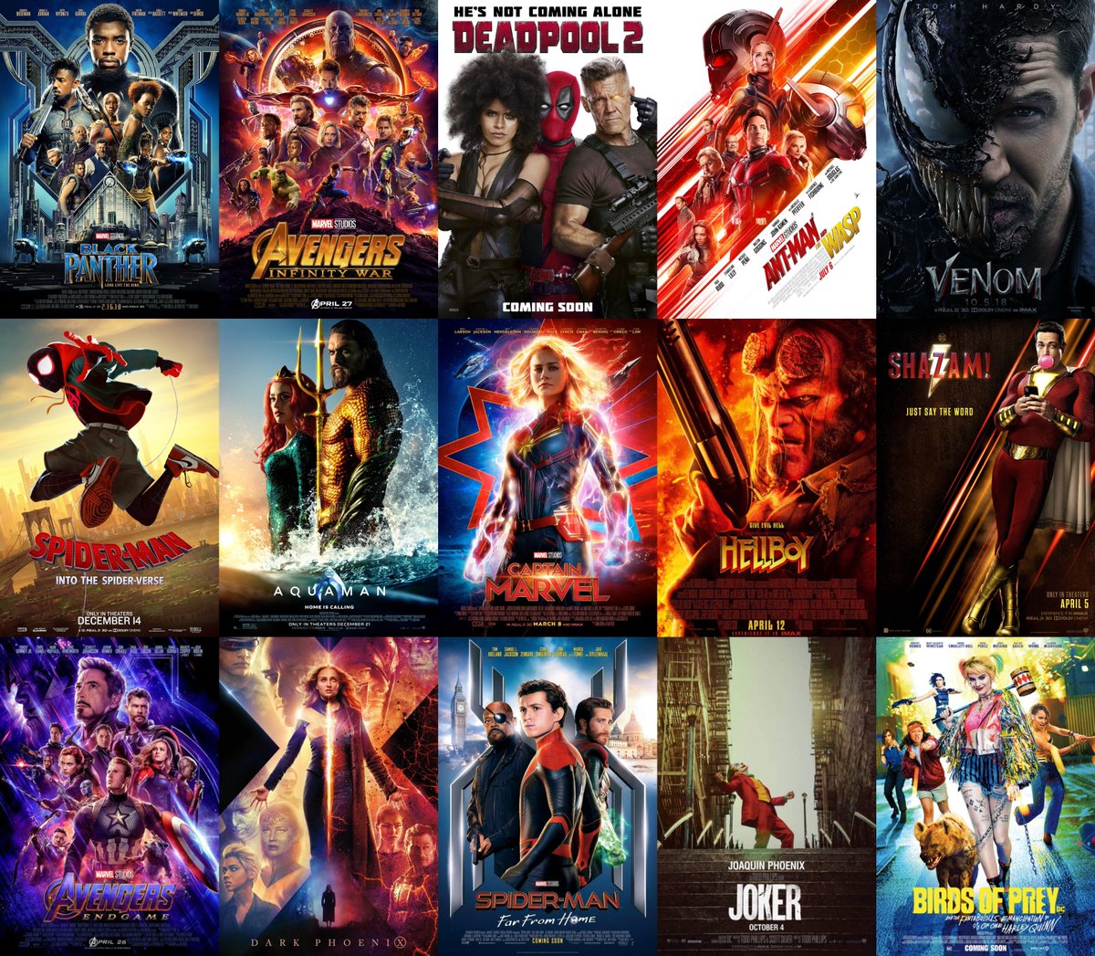 getFANDOM's tweet photo. How would you rank the comic-book movies of the last two years on #NationalSuperheroDay? 

(Yes, some of them are about supervillains 🙃) https://t.co/tS5N3ML2RM