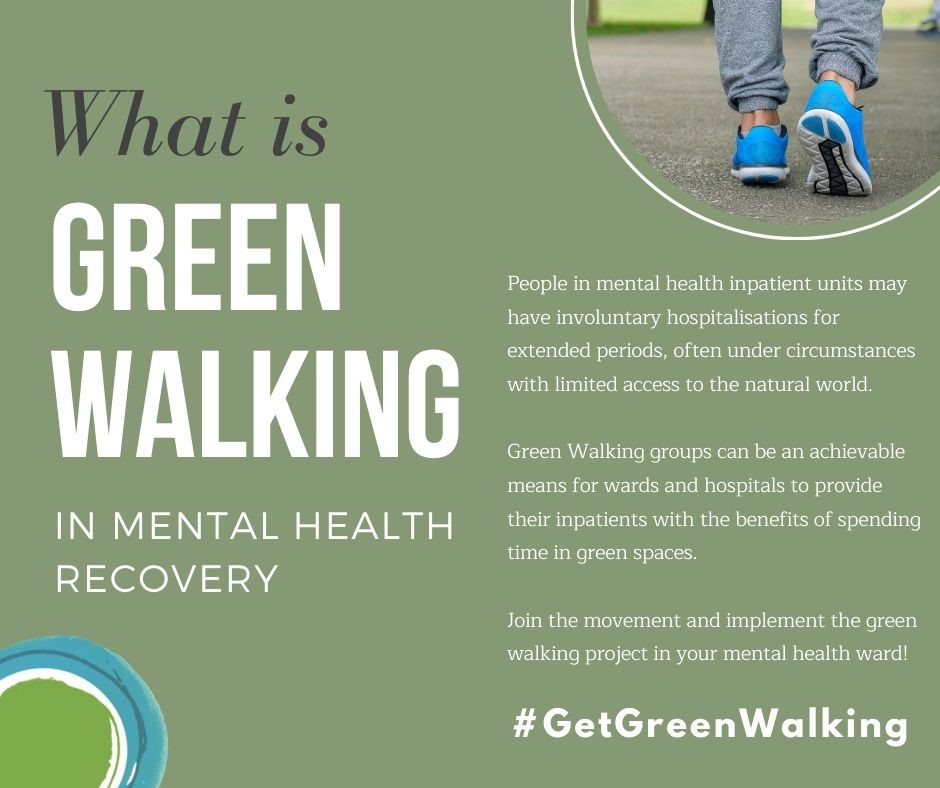 Heard of #GreenWalking in #mentalhealth recovery? Walking groups incorporate benefits of physical activity into #greenspaces for flexible experiences that reflect a range of inpatient care-needs, with little preparation or cost #GreenWalking4MH #GetGreenWalking #GreenStepForward