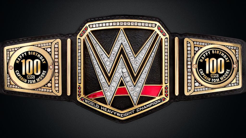 WWE's tweet photo. #WWEChampion @DMcIntyreWWE is gifting World War II veteran Captain Tom Moore a custom #WWETitle to commemorate his 100th birthday! https://t.co/p3kOmuFnkh https://t.co/msAkLTAKrx
