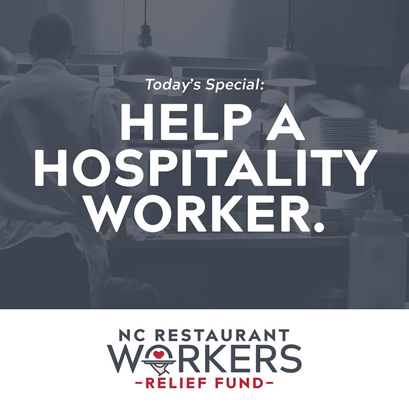 It has been 44 days since NC restaurants in-house dining closed. Many restaurants closed all together or are operating with a small crew, leaving thousands of hospitality workers displaced from their livelihood. Please make a donation at ncrestaurantrelief.com.