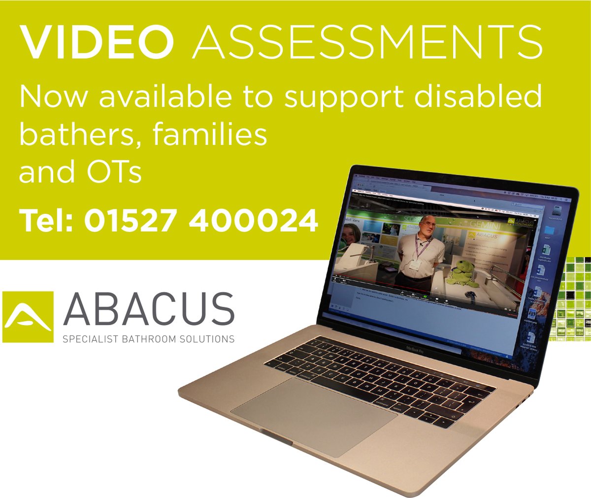 abacusbaths's tweet photo. Looking for an accessible bath assessment without a home visit? Our new video service delivers positive outcomes for disabled bathers, carers and OTs. To book call: 01527 400 024 https://t.co/ZQBvaTipNC https://t.co/Vt3kxXqXKg