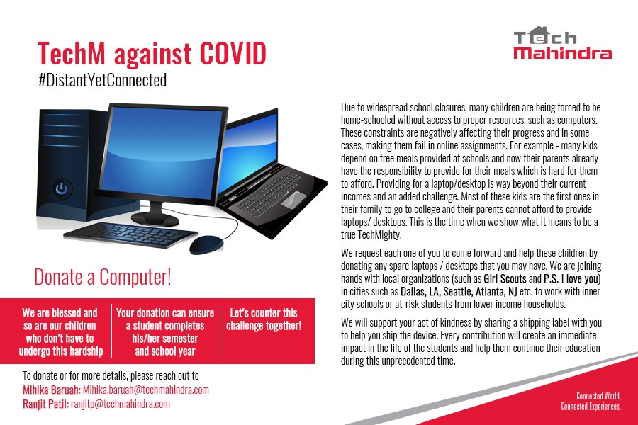 C_P_Gurnani's tweet photo. @debjani_ghosh_ Debjani, you'll be happy to know that our @tech_mahindra teams in Americas are doing this in their own miniature way.. 🙂 https://t.co/fTRXPM45ig