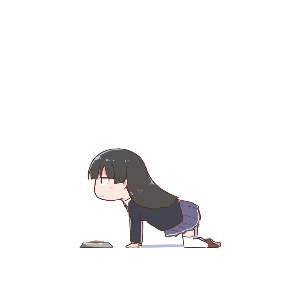 tsukino mito 1girl black hair solo long hair thighhighs all fours skirt  illustration images